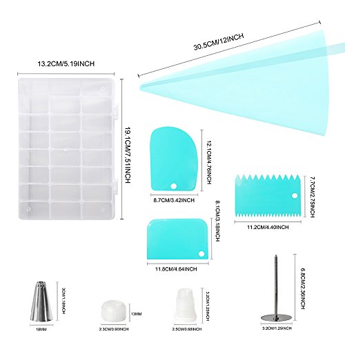 Cake Decorating Supplies Kit, Teenitor 32 PCS Baking Set include Stainless Steel Cake Decorating Tips & Nozzles Silicone Piping Decorating Bag Piping Tip Coupler Scrappers Flower Nail