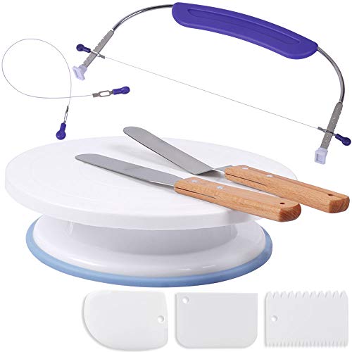 Cake Decorating Supplies Kit Adjustable Cake Leveler Cutter Slicer with Cake Rotating Turntable, Icing spatula and Icing Smoother for Beginners by PROKITCHEN