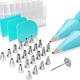 Cake Decorating Supplies Kit, Teenitor 32 PCS Baking Set include Stainless Steel Cake Decorating Tips & Nozzles Silicone Piping Decorating Bag Piping Tip Coupler Scrappers Flower Nail