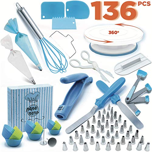 Cake Decorating Kit - Cake Decorating Supplies - Baking Supplies - Cake Turntable - Piping Bags -Russian Piping Tips Set - Piping Bags And Tips - Cupcake Decorating Kit - Cake Decorating Tools & More