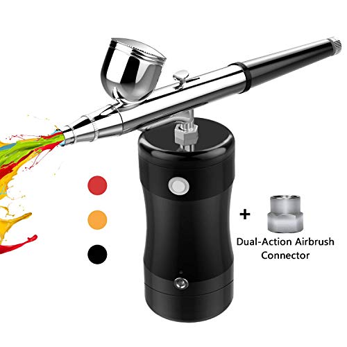 COSSCCI Upgraded Airbrush Kit, Portable Mini Air Brush Spray Gun with Compressor Kit Single Action Air Brush Painting Kits for Cake Decorating Makeup Art Nail Model Painting Tattoo Manicure (Black)
