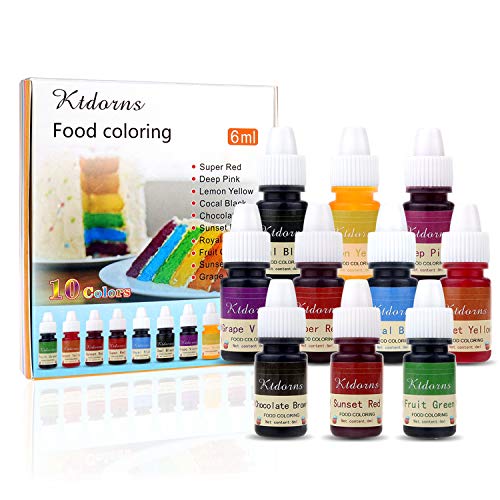Food Coloring - 10 Color cake food coloring liquid Variety Kit for Baking, Decorating,Fondant and Cooking, Slime Making Supplies Kit - .25 fl. oz. (6ml) Bottles