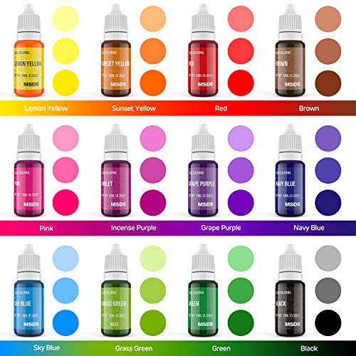 12 Color Cake Food Coloring Set, Nomeca Food Grade Vibrant Food Color Liquid Dye Tasteless for Baking, Icing, Decorating, Fondant, Cooking, Slime Making DIY Supplies Kit - .35 Fl. Oz (10 ml) Bottles