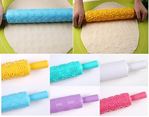 Cake Decorating Embossed Rolling Pins,Textured Non-Stick Designs and Patterned,Ideal for Fondant,Pie Crust,Cookie,Pastry,Icing,Clay,Dough - Best Kit 8 Pcs