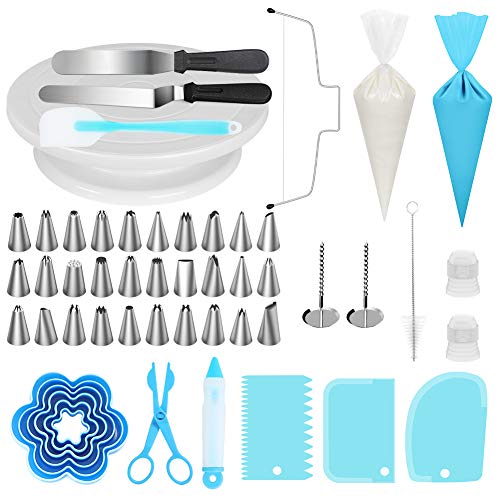 Kootek 103 Pieces Cake Decorating Kit Baking Supplies Set with Revolving Cake Turntable, Cake Leveler, Cookie Cutter, Piping Tips, Frosting Pastry Bags, Icing Spatula Smoother, Cake Scrapers