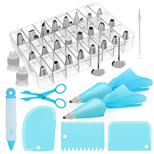 Kootek 42-Piece Cake Decorating Kit Supplies with Icing Tips, Pastry Bags, Icing Smoother, Piping Nozzles Coupler, Flower Nails, Decorating Pen, Flower Lifter for Cake Decoration Baking Tools